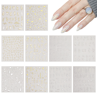 10 Sheets 10 Style Gold Stamping Wave French French Tips Nail Stickers MRMJ-HY0002-33-1