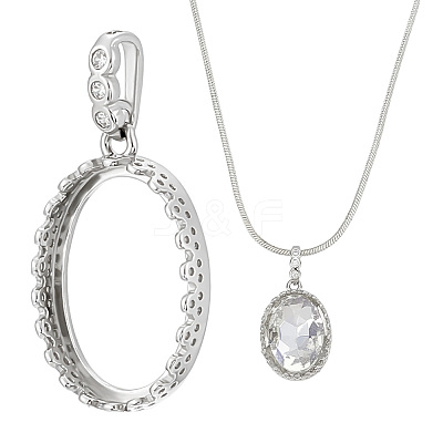 1Pc 925 Sterling Silver Rhinestone Pendant Cabochon Settings STER-BC0003-64A-1