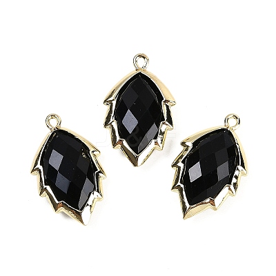 Natural Obsidian Faceted Leaf Pendants G-I375-04G-09-1