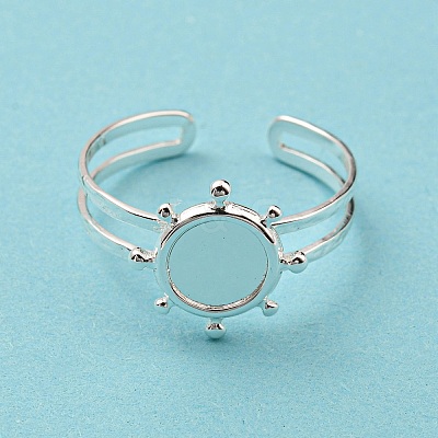 304 Stainless Steel Open Cuff Finger Ring Cabochon Settings STAS-T060-10S-1