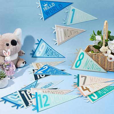 14Pcs Felt Baby Monthly Milestone Pennant Flags DIY-WH0899-496-1