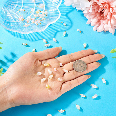 48Pcs 12 Styles Acrylic & Natural Pearl Flower Pendants PALLOY-CW00007-1
