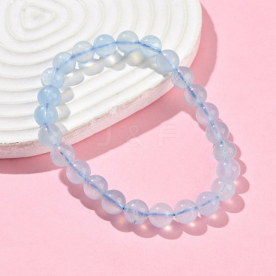 Natural Aquamarine Round Bead Stretch Bracelets for Men Women BJEW-U034-01D-02-1