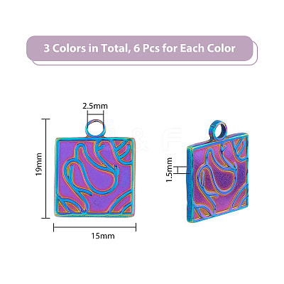 18Pcs 3 Colors 201 Stainless Steel Pendants Ion Plating(IP) STAS-DC0013-42-1