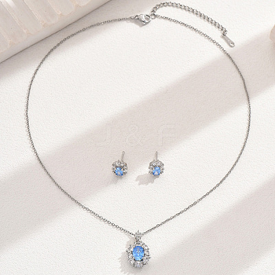 Elegant Vintage Micro Pave Cubic Zirconia Oval Necklace & Stud Earrings Set for Women AT7277-2-1