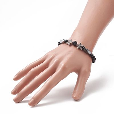 3Pcs 3 Style Natural Lava Rock & Black Onyx Beaded Stretch Bracelets Set BJEW-JB09237-1