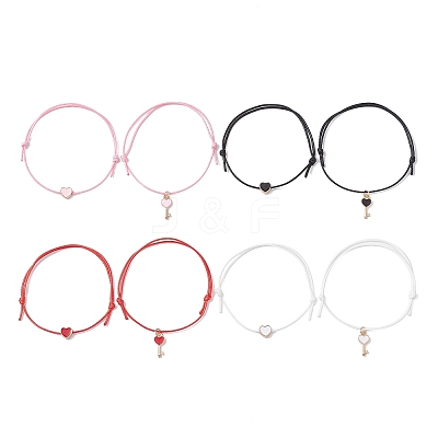 8Pcs 8 Style Heart & Skeleton Key Alloy Enamel Braided Bead Bracelets Set BJEW-JB09771-S-1