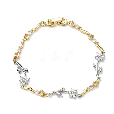 Brass Micro Pave Cubic Zirconia Link Chain Bracelets for Women BJEW-C156-04B-05GP-1