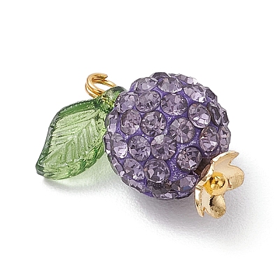 Pave Disco Ball Beads with Transparent Acrylic Charms and 304 Stainless Steel Bead Caps and Brass Ball Head pins Pendants X-PALLOY-TA00243-1