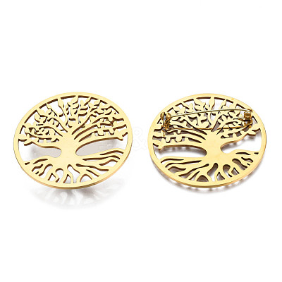 201 Stainless Steel Tree of Life Lapel Pin JEWB-N007-128G-1
