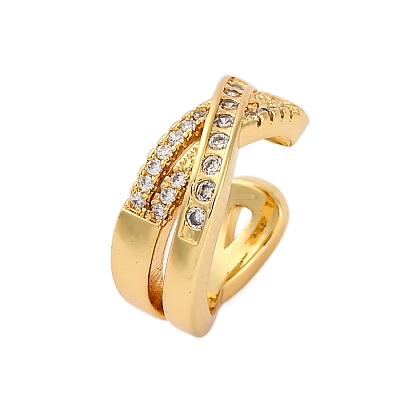 Rack Plating Brass Micro Pave Clear Cubic Zirconia Cuff Earrings for Women EJEW-C125-24C-G-1