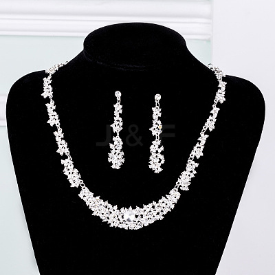 Flower Alloy Crystal Rhinestone Link Necklaces & Stud Dangle Earring Sets for Women FS-WG2AC0B-01-1