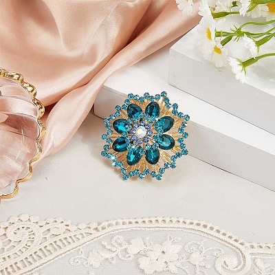 Flower Alloy Rhinestone Brooches for Backpack Clothes JEWB-WH20011-02E-1