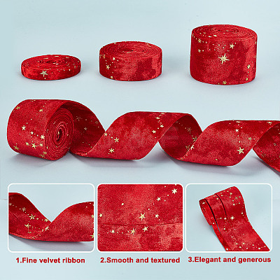 6M 3 Styles Double Sided Star Gold Stamping Flannelette Ribbons for Sewing Craft OCOR-GO0001-13A-1