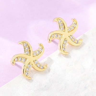 Brass Micro Pave Cubic Zirconia Stud Earrings EJEW-G471-29A-G-1