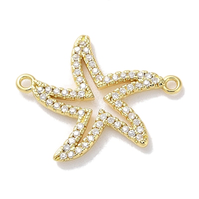 Rack Plating Brass Micro Pave Clear Cubic Zirconia Connector Charms KK-Z039-37G-1
