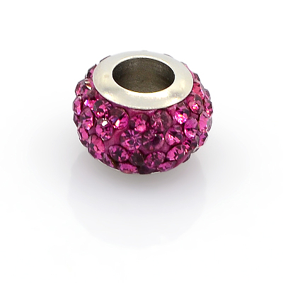 304 Stainless Steel Polymer Clay Rhinestone European Beads CPDL-J015-23-1