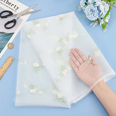 Polyester Flower Pattern Mesh Fabric SENE-WH0003-45B-1