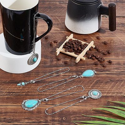 Tibetan Style Alloy with Synthetic Turquoise Wine Glass Charms AJEW-AB00023-1