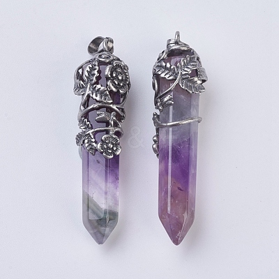 Natural Amethyst Pointed Pendants G-F529-B06-1