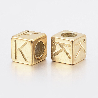 304 Stainless Steel Large Hole Letter European Beads X-STAS-H428-01G-K-1