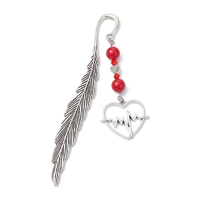 Valentine's Day Alloy Heart Pendant Bookmarks AJEW-JK00270-02-1