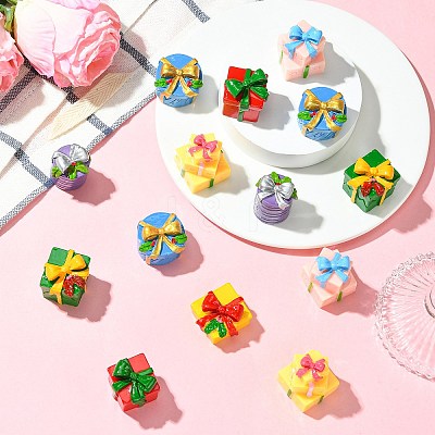 21Pcs 7 Styles Christmas Resin Gift Box Ornaments AJEW-CJ0001-81-1