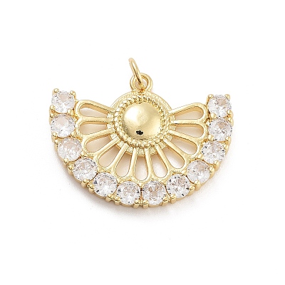 Fan Shaped Rack Plating Brass Micro Pave Cubic Zirconia Pendants X-KK-G512-28B-G-1