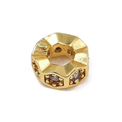 Wave Edge Rondelle Brass with Cubic Zirconia European Beads KK-L236-12G-1