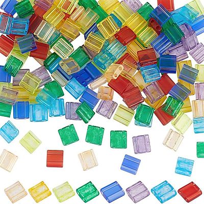 160Pcs 8 Colors 2-Hole Baking Paint Transparent Glass Seed Beads SEED-AR0001-27-1