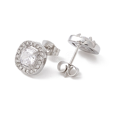 Cubic Zirconia & Rhinestone Square Stud Earrings EJEW-A080-06P-1