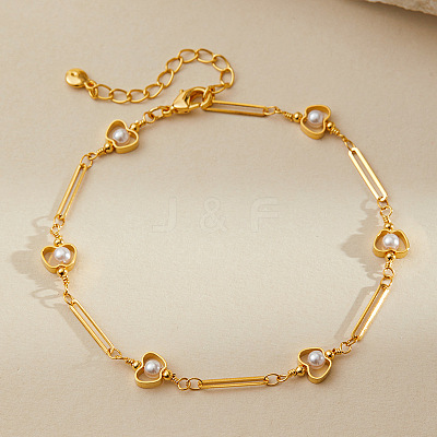 Teachers' Day Apple Brass with Plastic Pearl Bead Link Chain Anklets for Women FS-WG6989F-01-1