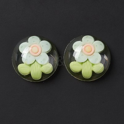Transparent Flower Resin Cabochons RESI-G034-B04-1