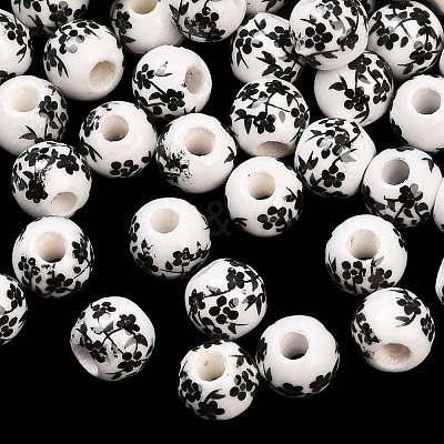 Floral Printed Porcelain Beads PORC-Q201-6mm-5-1