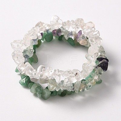 Multi-strand Gemstone Chips Stretch Bracelets X-BJEW-PH00610-04-1