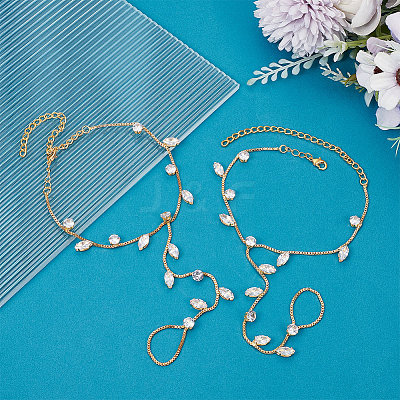 2Pcs Brass Clear Cubic Zirconia Box Chain Bracelets for Women BJEW-BBC0001-09G-1