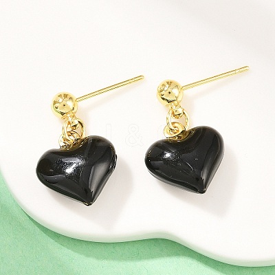 Valentine's Day Heart Brass Enamel Dangle Stud Earrings EJEW-Z164-19G-03-1