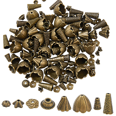 160Pcs 8 Styles Alloy Bead Cone & Caps FIND-FH0017-48-1