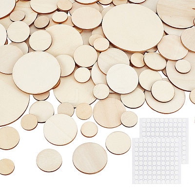 130Pcs 6 Style Flat Round Wood Chassis WOOD-FG0001-25-1