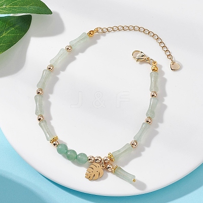 304 Stainless Steel Leaf Charm Bracelets BJEW-JB12939-02-1