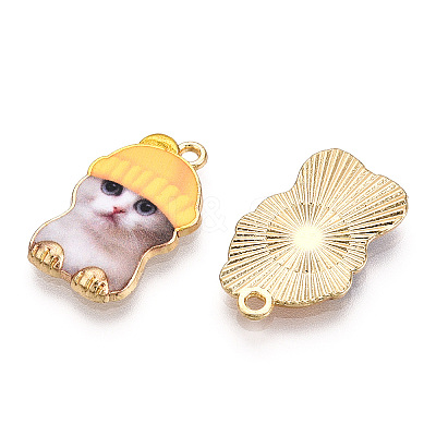 Printed Light Gold Tone Alloy Pendants ENAM-N056-208E-1