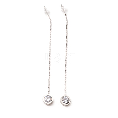 Crystal Rhinestone Flat Round Long Dangle Stud Earrings EJEW-A067-06P-1
