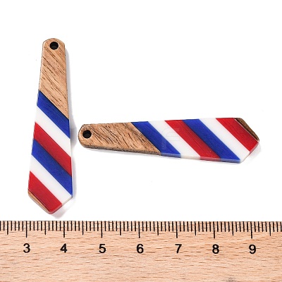 Independence Day Opaque Striped Resin & Walnut Wood Pendants RESI-U010-02C-1