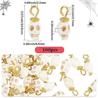 100Pcs Dyed Synthetic Turquoise Halloween Skull Charms PALLOY-BM00006-1