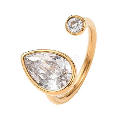 304 Stainless Steel Pave Cubic Zirconia Cuff Open Rings for Women RJEW-K319-02D-G-1