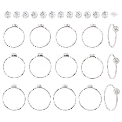 18Pcs 304 Stainless Steel Finger Ring Rhinestone Settings STAS-TA0005-86P-1