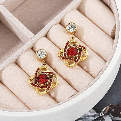 Ion Plating(IP) 304 Stainless Steel Flower Stud Earrings EJEW-A119-05G-1