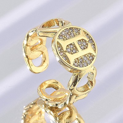 Brass Micro Pave Clear Cubic Zirconia Open Cuff Rings for Women RJEW-K289-02G-H-1
