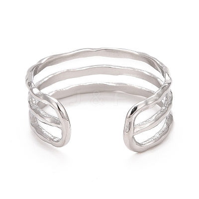 Non-Tarnish 304 Stainless Steel Triple Line Open Cuff Ring for Women X-RJEW-C025-12P-1