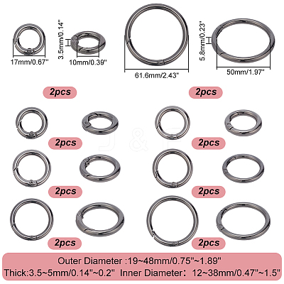 16Pcs 8 Styles Alloy Spring Gate Rings FIND-PH0007-80B-1